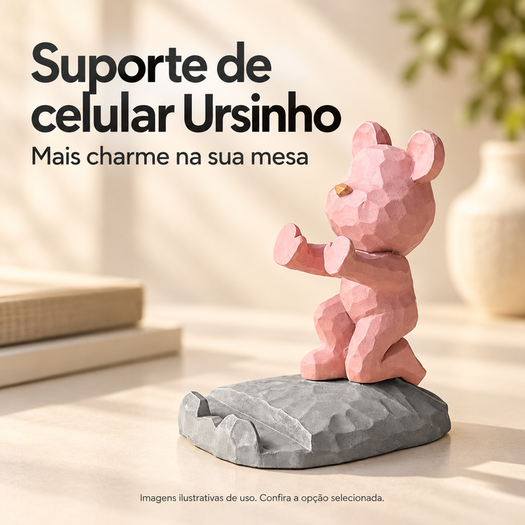 Suporte de Celular Ursinho Geométrico — imagem ilustrativa com detalhes do produto