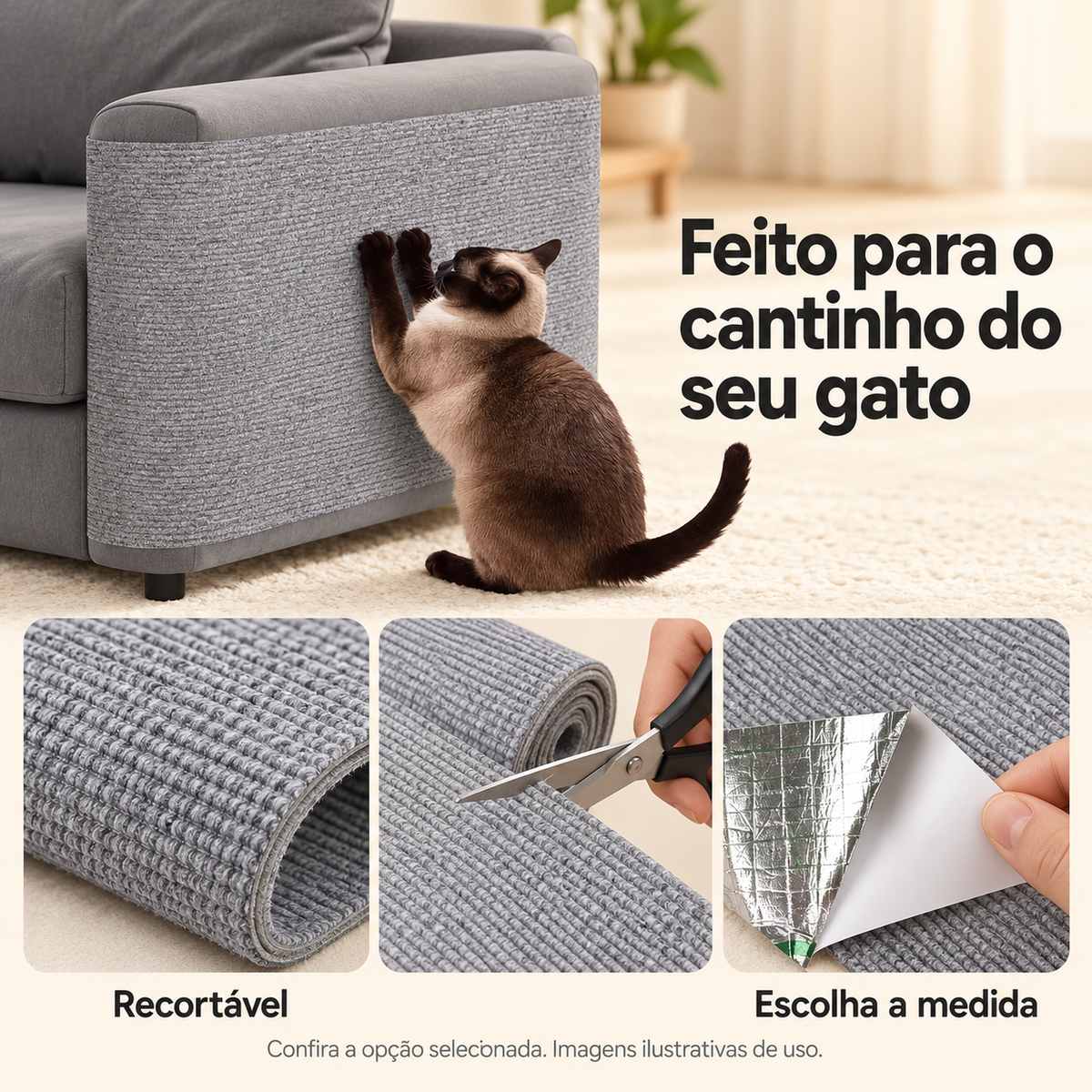 Tapete Arranhador Autoadesivo para Gatos — detalhes de uso e acabamento