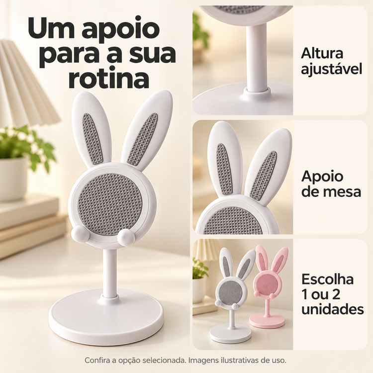 Suporte de Celular Coelho com Altura Ajustável — detalhes de uso e acabamento