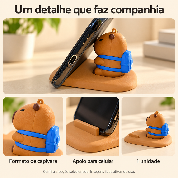 Suporte de Celular Capivara para Mesa — detalhes de uso e acabamento