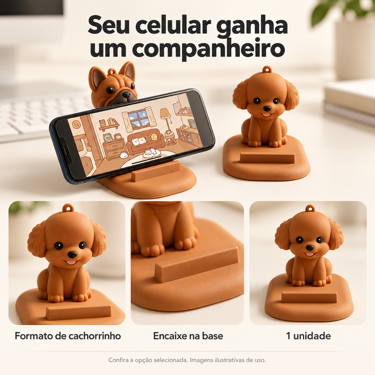 Suporte de Celular Cachorrinho para Mesa — detalhes de uso e acabamento