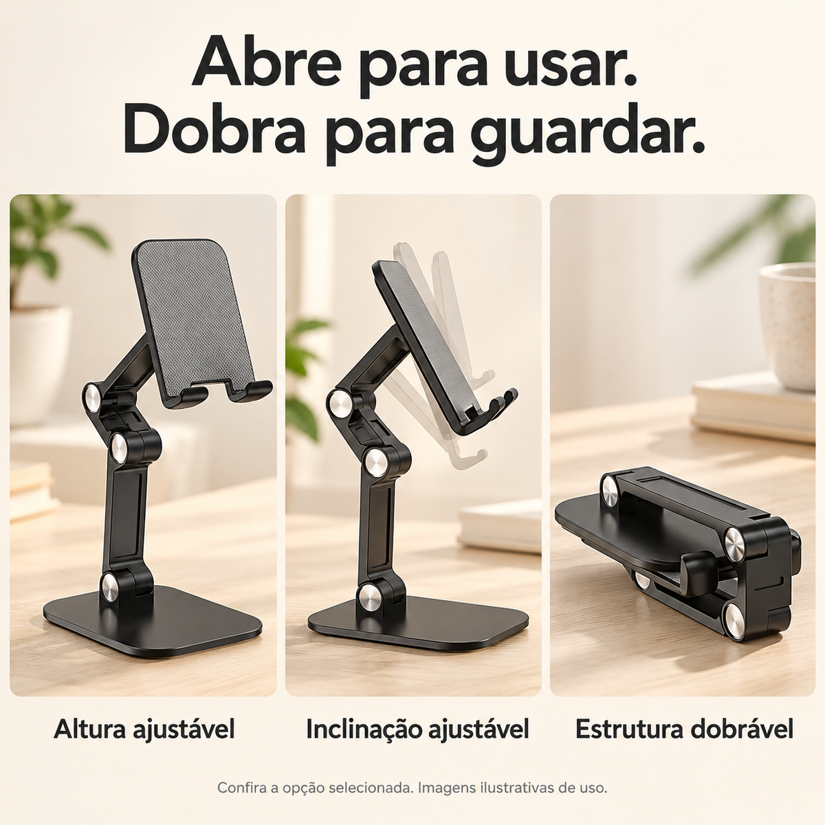 Suporte Dobrável para Celular com Altura Ajustável — detalhes de uso e acabamento