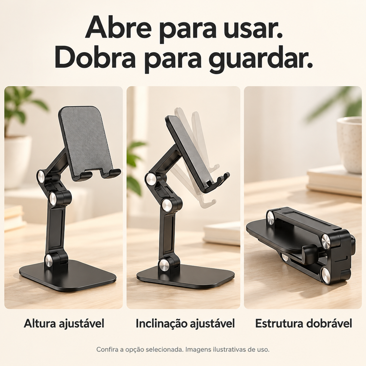 Suporte Dobrável para Celular com Altura Ajustável — detalhes de uso e acabamento