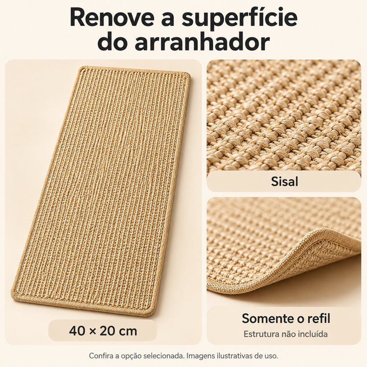 Refil de Sisal para Arranhador de Gatos — 40 × 20 cm — detalhes de uso e acabamento